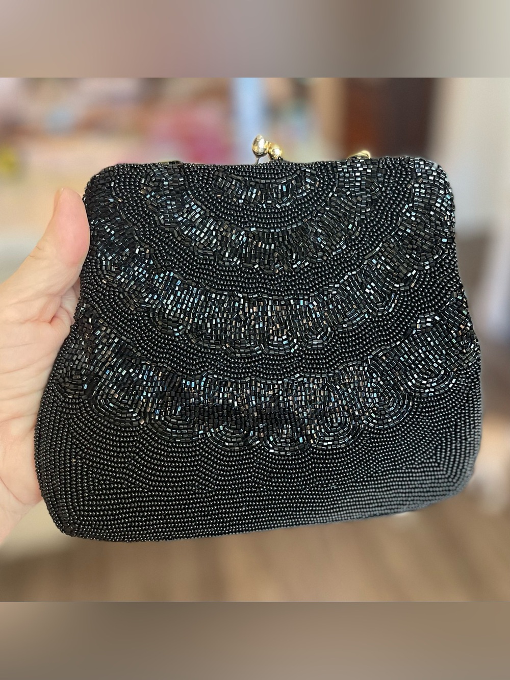 Vintage Black Beaded Evening Clutch with Beaded Strap